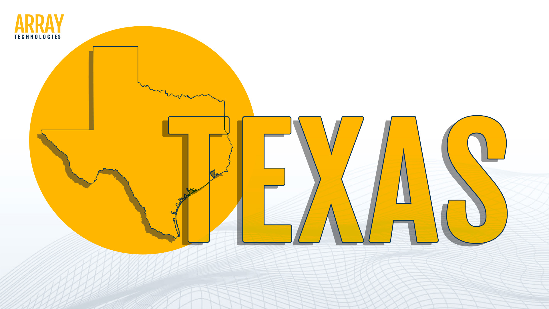 Image of the outline of the state of Texas behind yellow words that spell out Texas