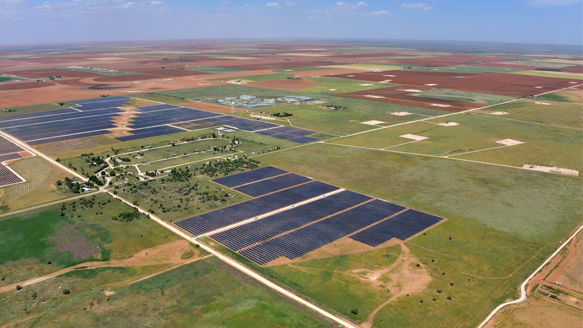 Aerial view of solar tracking fields