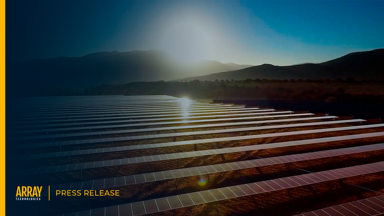 Press release cover image of a solar site announcing Array Technologies has pledged $10,000 to Nonprofits