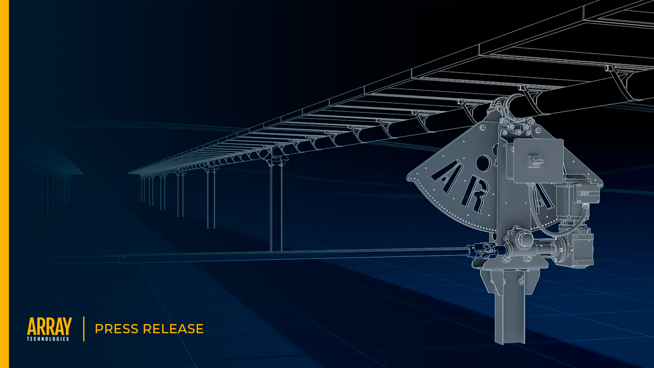 A press release cover image of a rendered solar tracker to announce ARRAY Technologies supplying trackers for a large solar project in the U.S