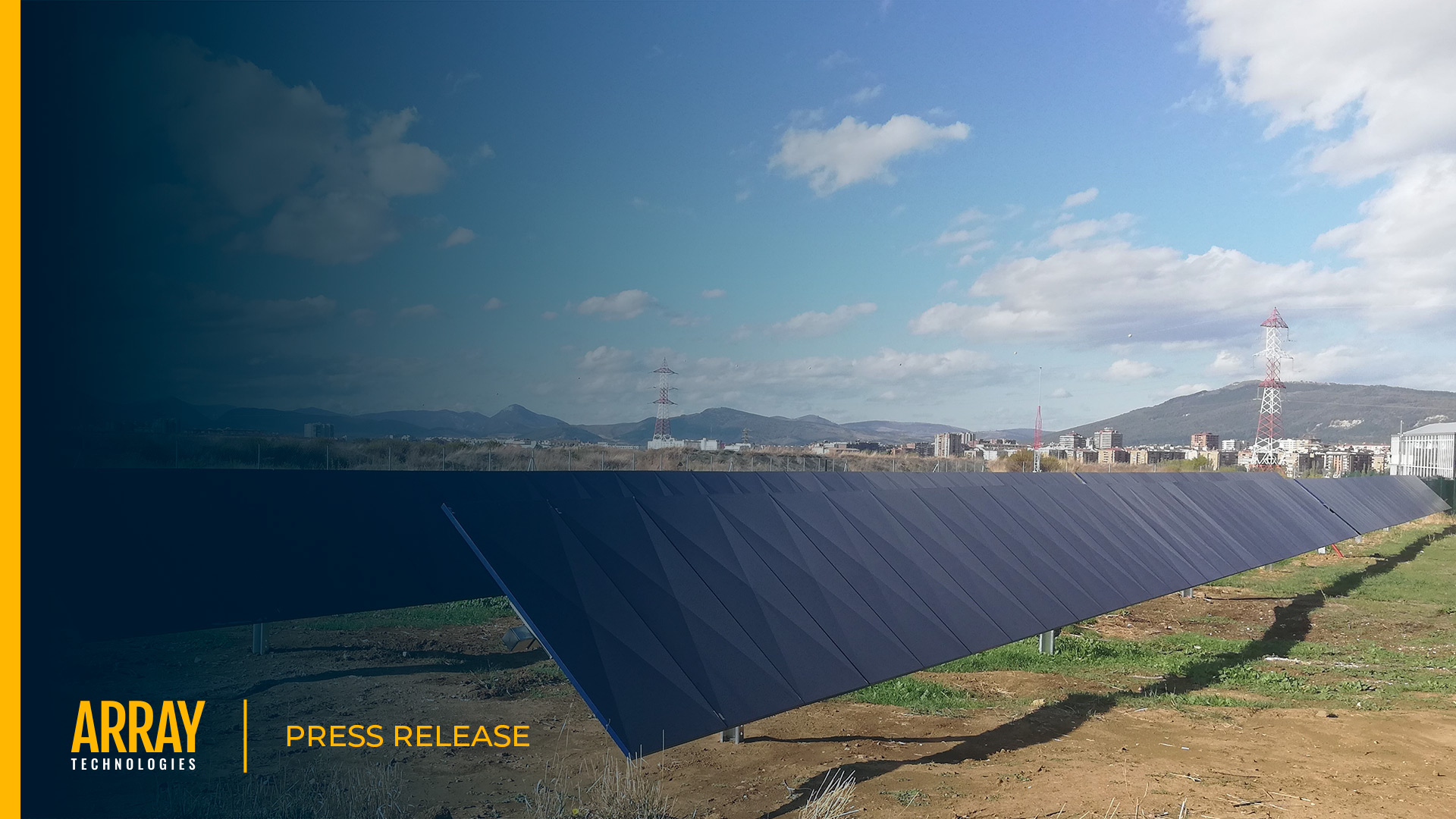 A press release cover image showing a row of solar panels to be a PV testbed