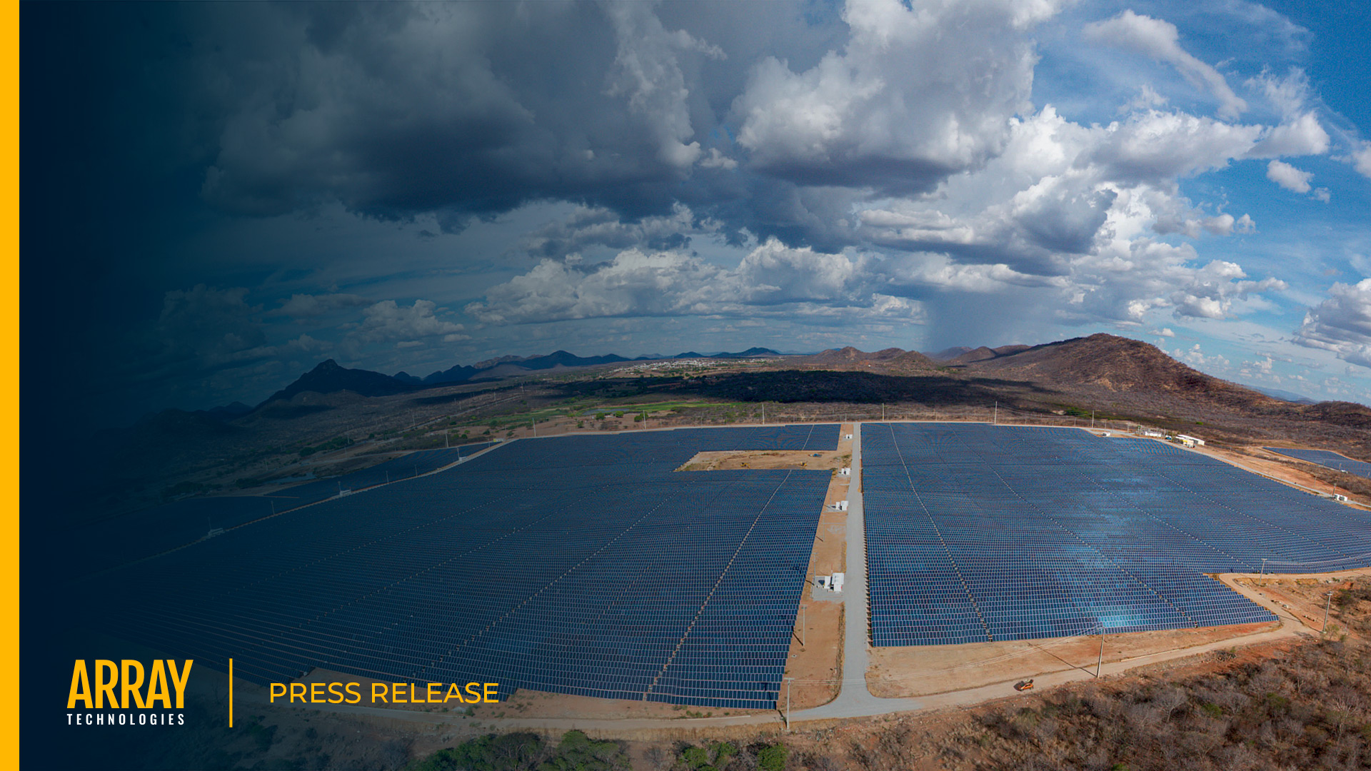 A press release cover image of an Aerial view of a solar site