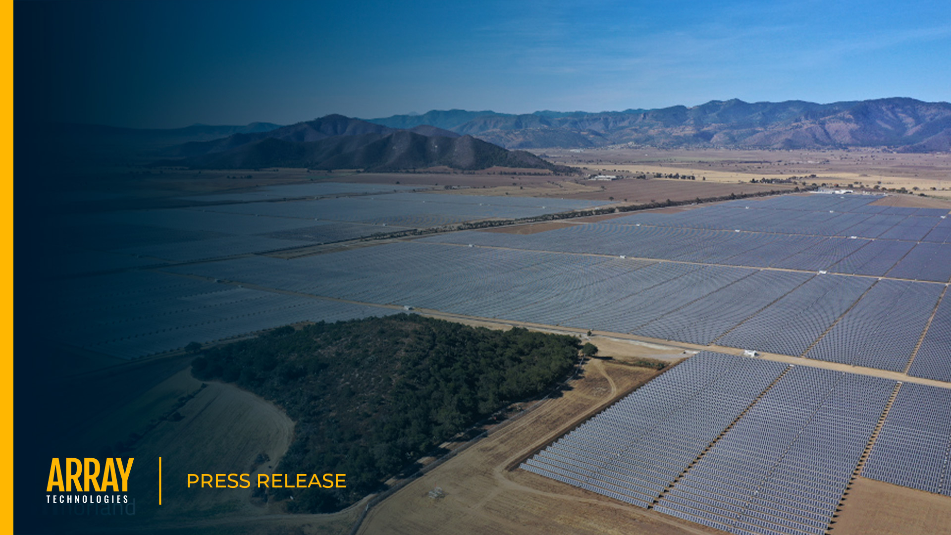 Press release cover image of an aerial view of a solar site in the mountains