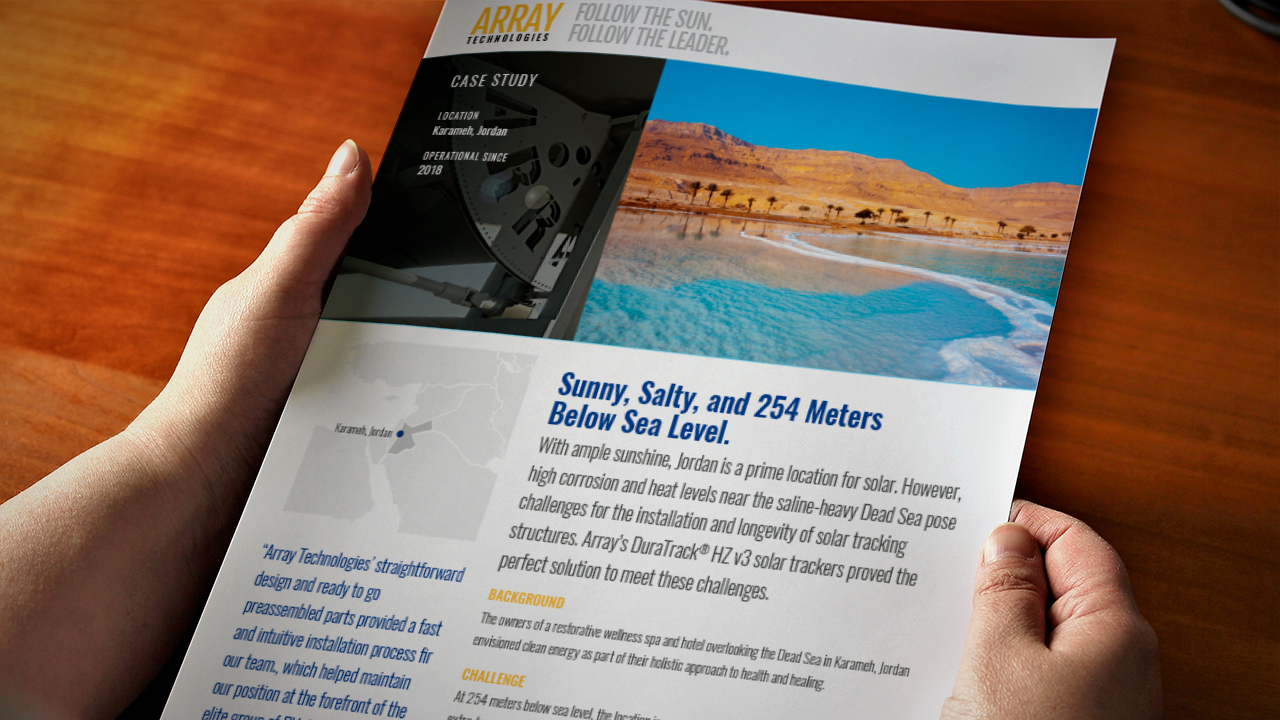 Array Technologies case study about the Dead Sea in Karameh Jordan