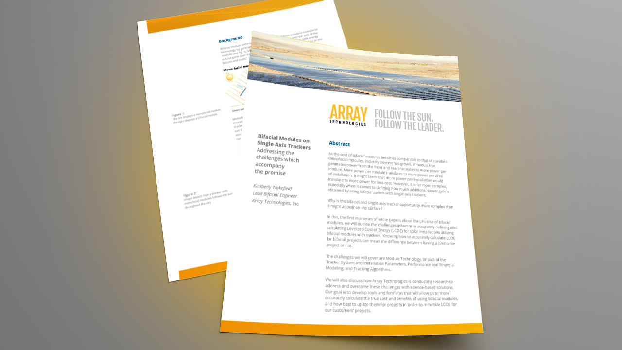 Array Technologies white papers about Bifacial Modules on single axis trackers